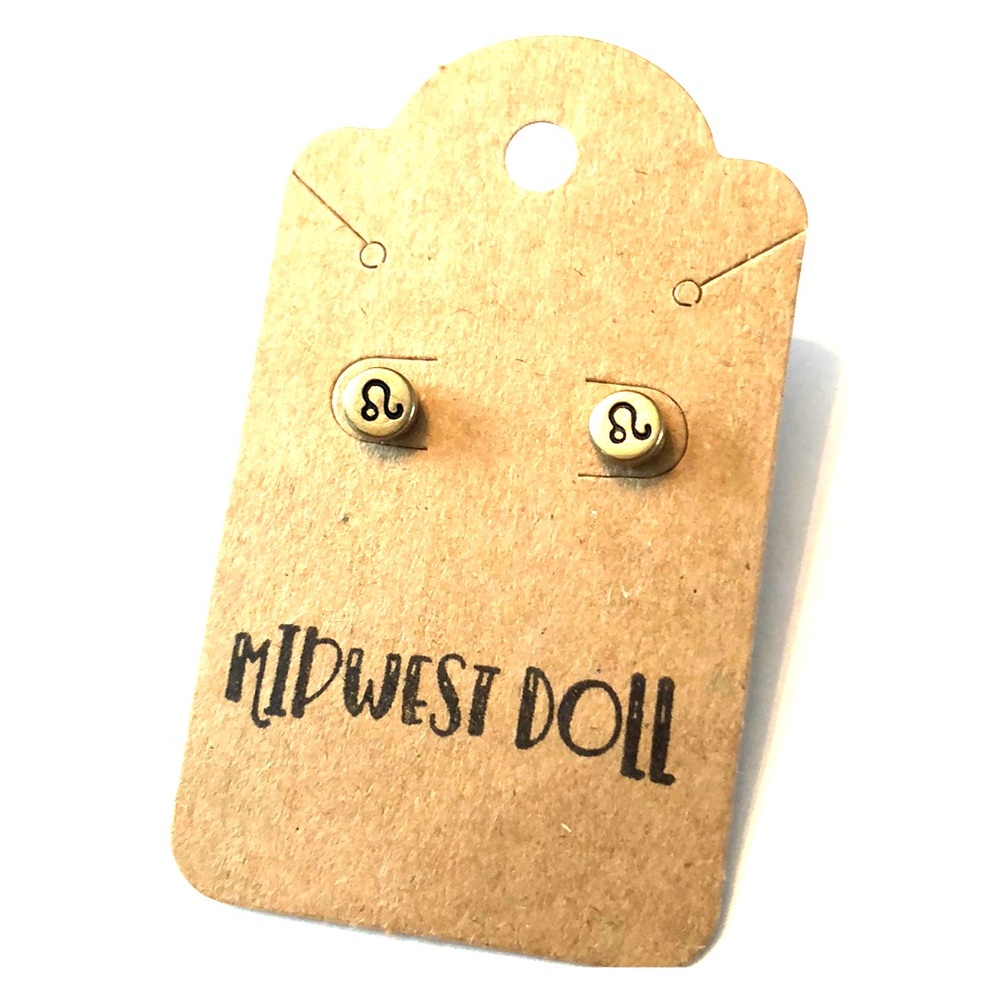 Leo Gold Stud Earrings Unique Gift Idea ZODIAC